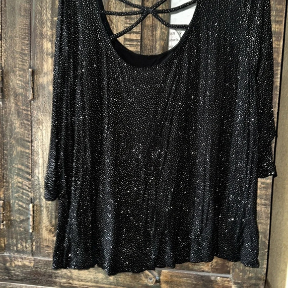 Black Sparkle 3/4 Sleeve Dressy Top Jennifer Lopez Worn Once Size 2x - Picture 4 of 4